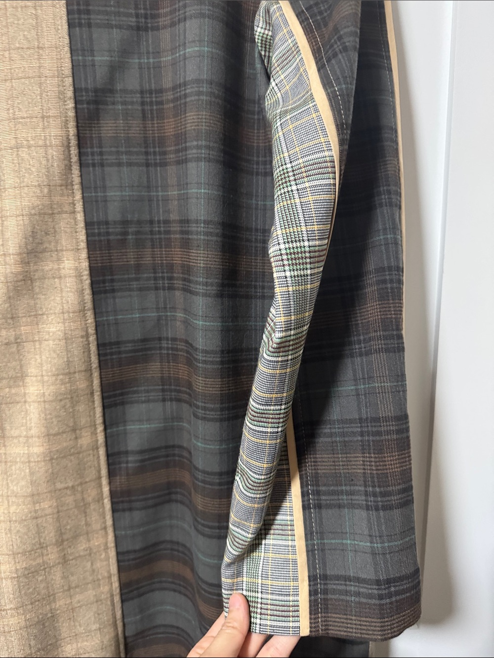 BDG Patchwork Plaid Trench Coat in Brown and Gray - Picture 3 of 5